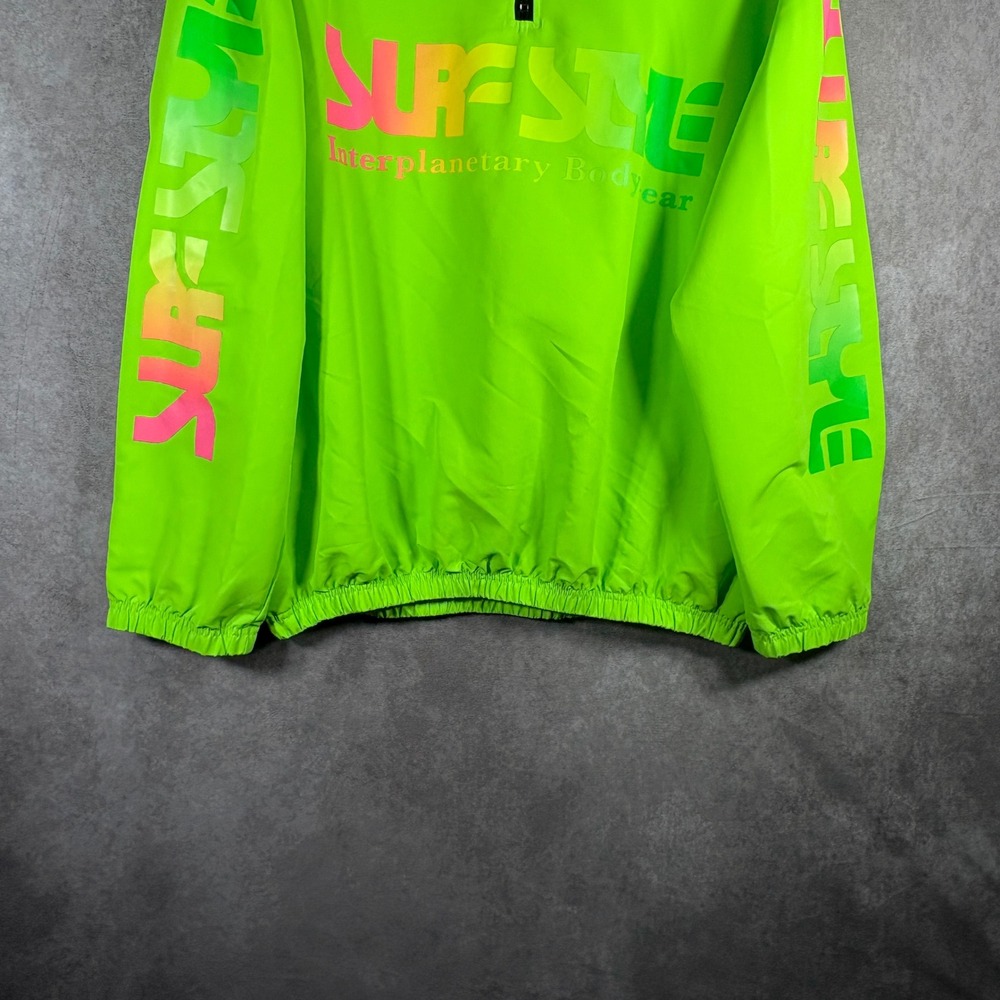 Surf Style Windbreaker Mens XL Neon Green Interplanetary Bodywear 1/4 Zip 90s - Picture 3 of 6